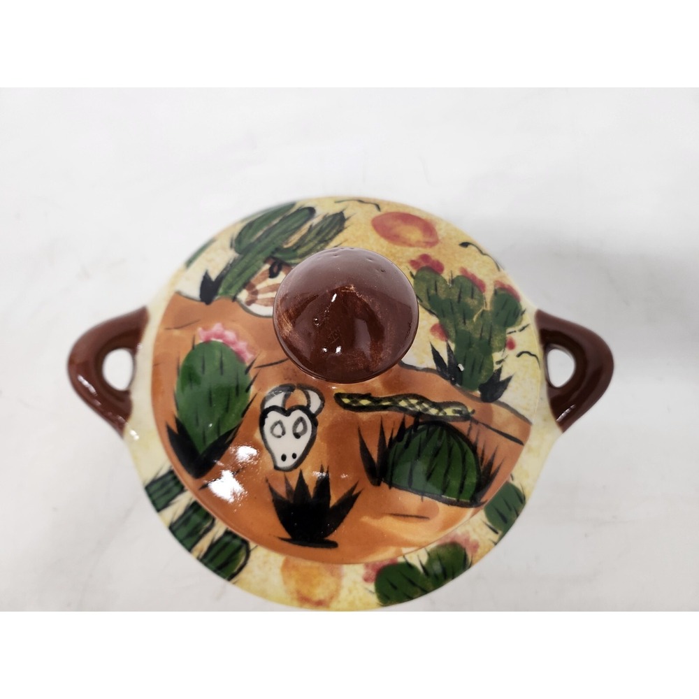 Vintage Mexican Pottery Handmade Ceramic Cactus Lidded Soup Tureen Serving Dish - Picture 4 of 14